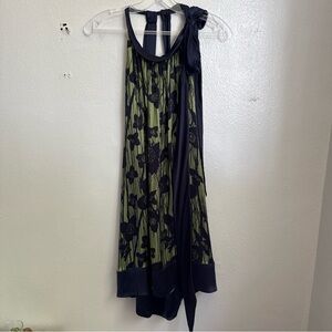 Susana Minaco Floral Halter Dress with Navy Accents SZ 10 100% silk